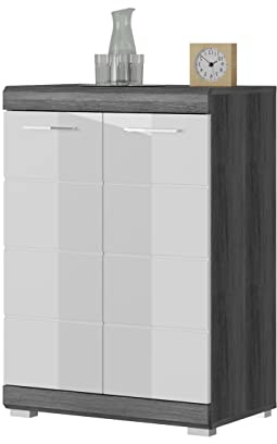 Inn.Furn Kommode in weiß Hochglanz und grau Rauchsilber Sideboard Anrichte Wohnzimmer Esszimmer Diele Flur 60 x 85 cm Shawn (60 Zentimeter)