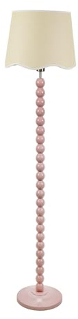 ValueLights | Rose Pink Bobbin Stem Floor Lamp with White Trim Scallop Shade Living Room Hallway Light | Floor Lamps, Home Décor & Improvement Essential | Included LED Bulb