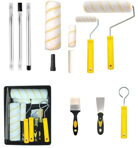 ACEBON Paint Roller Set, Paint Roller Set and Trays Sets with 5 Roller Sleeve, Roller Sets for Painting with Extension Pole, 11 Pieces for Painting Walls, Ceiling, Doors, Trim