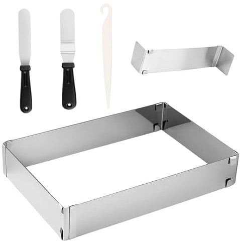 Rectangulaire Ajustable Cadre à Pâtisserie,2 Spatule en acier Inoxydable,1 Moule à Pâtisserie Réutilisable de 5 cm/1,9in de Hauteur en Acier Inoxydable avec Séparateur,pour Dessert, Gâteau