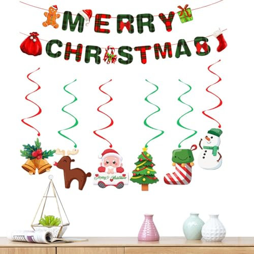 Frohe Weihnachten Girlande Banner,Weihnachtsbanner - Feiertagsdekoration für Weihnachtshaus | Merry Christmas Swirl Deckendekorations-Set zum Aufhängen, für den Innen- und Außenbereich, Decken- und Tü