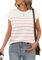 UMIPUBO Women's T-Shirt Cap Sleeves Striped Ladies Tops Summer Round Neck Casual Basic Tees Shirts (Pink, M)