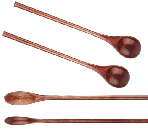 4 Stück Holzlöffel,Kochlöffel Holz,Honiglöffel,Holzbesteck,Holz Löffel Set Lange,Wooden Spoons,Müslilöffel,Esslöffel Langen,Küchenutensilien für Kaffee Honig Tee Suppen Kochen Marmelade (Dunkelbraun)