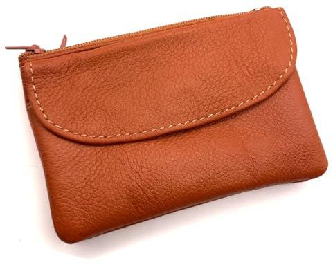 Charmoni - Portefeuille Homme - Porte Monnaie - Multi Poches - Fermeture éclaire - en Cuir véritable - Classique complèt (Orange)