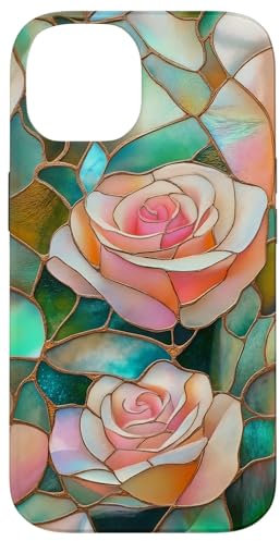Coque pour iPhone 14 Coque Téléphone Roses Faux Vitrail Élégante