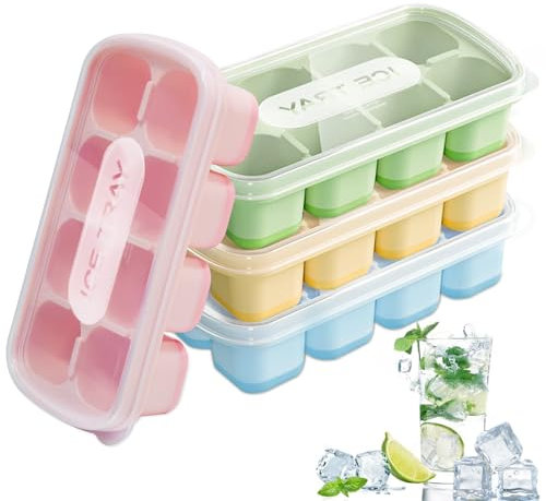 Bukuhlio 4 Pièces bacs à glaçons en silicone avec couvercle,Moule à Glaçons en Silicone sans BPA,Empilable Glaçons Plaque Carré Ice Cube Tray pour Nourriture Bébé, Whisky, Boissons