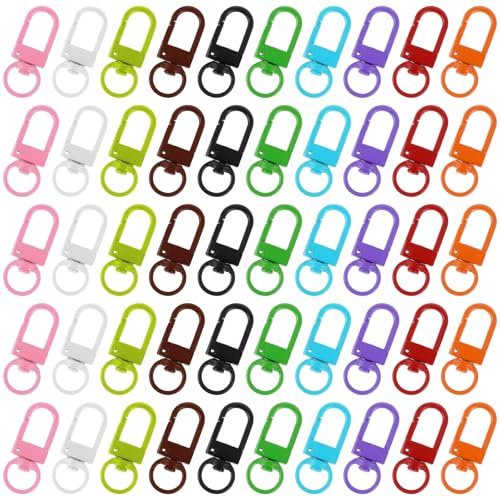 50 Stück Mini Karabiner Schlüsselanhänger 10 Farben Karabinerhaken mit Drehgelenk Bunt Metall Krallenverschlüsse Klein für Taschen, DIY Projekte