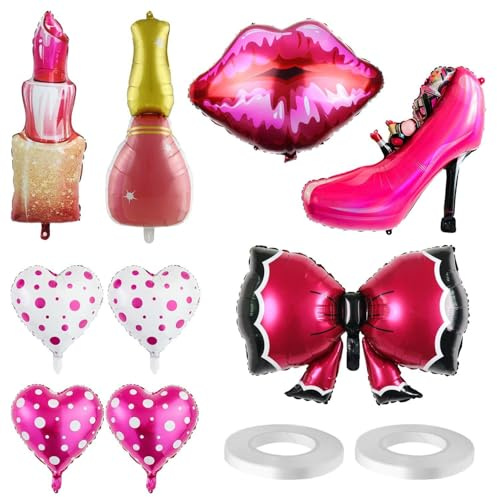 OAOSDH 9 Stücke Von Make -Up -Luftballons Und 2 Rollen Von Bändern, Partyballons Mit Ladies, Party Dekorative Luftballons, Kreative Styling -Luftballons.