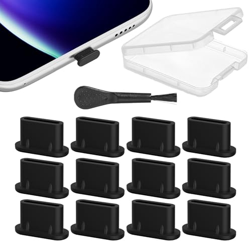 12 Stück USB C Schutzkappe Set,mit Pinsel und Box,Silikon USB C Staubschutz für iPhone 16 Pro Max Zubehör,iPhone 15 Pro,Handy Ladebuchse Schutz Abdeckung Staubstecker,Kompatibel Samsung,Xiaomi,Galaxy