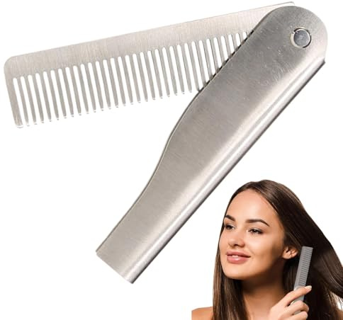 Taschen-Bartkamm – Edelstahl-Taschen-Haarkamm, tragbare Switchesblade Haarbürste, Haarglätter, Fellpflege-Haarwerkzeug, Taschenhaarbürste für Männer, wiederverwendbarer Haarglätter, Bart und