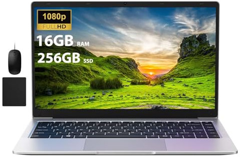 WITECOR 14 Inch Laptops, Celeron N4120 Quad Core, 16GB RAM 256GB SSD, 1920x1080 FHD IPS, Dual Speakers, 5G WiFi, USB 3.0, Portable Win11 Laptop Computer for Business/Students, Laptop with Mouse/Pad