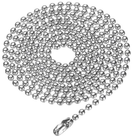 sourcing map Stainless Steel Ball Chain 1.5mm 19.7 Length 316L Round Bead Necklace Dog Tag Pull Chains with Connectors Clasps for Men Women Jewelry Making Bracelets Keychain, Silver