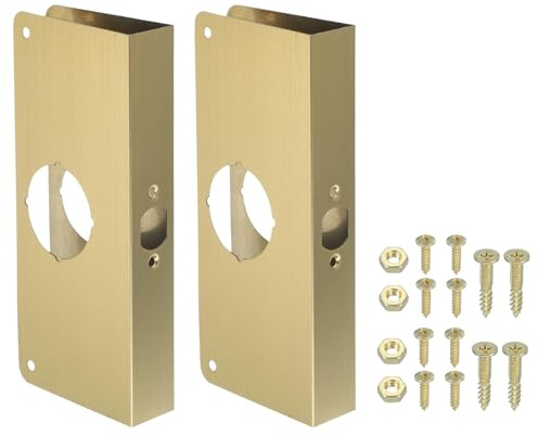 PATIKIL Door Reinforcement Plate, 2 Set Doors Reinforce Repair for 1-3/8 Thick Door 9 Size Door Knob Lock Latch Deadbolt Cover Plate Home Security, Gold