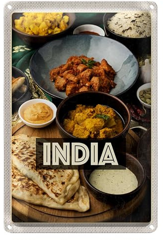 Indien Kulinarisches Blechschild | Dekoration für Küche | Vintage-Stil | 30 cm x 40 cm