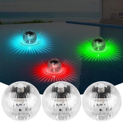 GAOUTO 3 Stück Solar Poolbeleuchtung, 10cm Schwimmend LED Pool Licht, Solar Teichbeleuchtung mit RGB Farbwechsel Poolbeleuchtung, wasserdichte Solarlichter für Schwimmbad, Teich, Brunnen, Wasserparks