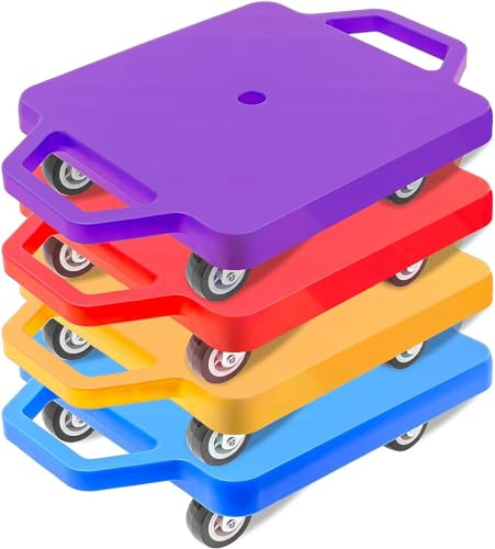 4 Stück Sitzroller für Kinder mit Griffen, Rollbrett für Kinder, Balance-Board, Surf-Scooter mit Rollen, Autismus, sensorischer Roller für Fitnessstudio