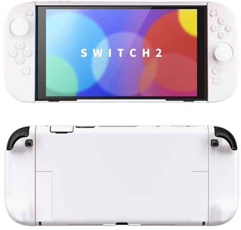 PlayVital Dockable Coque pour Nintendo Switch 2 2025 Manette avec Joycon Grip Cover Case & Support & Capuchon Joystick,Étui Housse de Protection Rigide pour Switch 2 Accessoires-Blanc