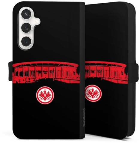 DeinDesign Klapphülle kompatibel mit Samsung Galaxy S24 FE 5G Handyhülle aus Kunst Leder schwarz Flip Case Stadion Eintracht Frankfurt Offizielles Lizenzprodukt