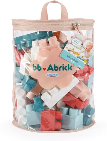 Ecoiffier - Aufbewahrungstasche für Kinder, 60 rosa Bausteine – BB Abrick Bauspiel Feinmotorik – ab 12 Monaten – Spielzeug für Kinder – 7933 – Garantie Frankreich