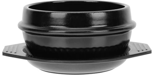 ifundom Marmite en Céramique Résistante la Chaleur avec Plateau, Pot de Cuisson Coréen 2 Compartiments pour Mijoter Soupe et Bibimbap, Ustensile Cuisine Écologique sans Revêtement,