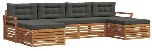 vidaXL Sofagarnituren 6 pcs Natur und Anthrazit Massivholz Akazie, Akazienholz Sofa, Moderne Gartenmöbel, haltbare Sitzgruppe, Bequeme Möbel für Terrasse und Garten