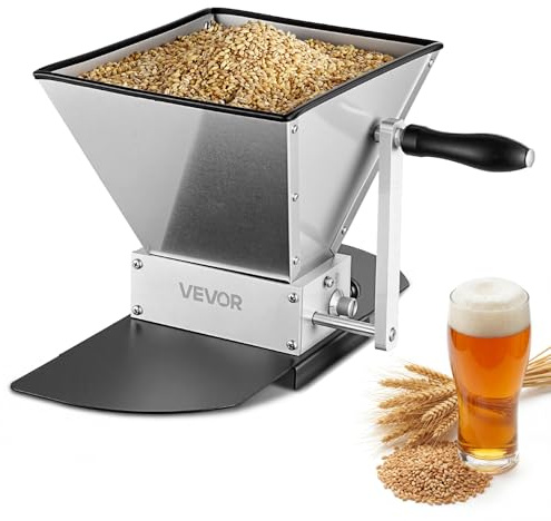VEVOR Mulino per Cereali Manuale, Macinino a Mano Macina Malto per Produzione Birra Fatta a Casa, Macina Cereali per Malto Regolabile con 2 Rulli in Acciaio Inox, Tramoggia da 4 Litri, Piastra di Base