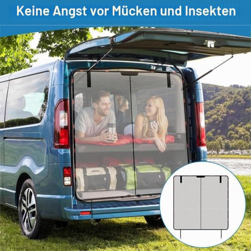 ASBHFC Auto Heckklappe Moskitonetz für Ford Tourneo Custom (V362 V710 2013-2025 2026), Magnetisches Fliegengitter, Atmungsaktives Kofferraumnetz mit Doppel-Reißverschluss, Camping Mesh Abdeckung
