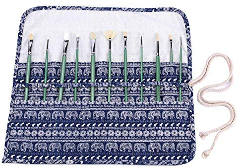Amoyie Trousse à Crayon Enroulable pour Pinceaux de Peinture, Sacs Organiseurs de Toile, Porte-brosses Pochettes Rouleaux
