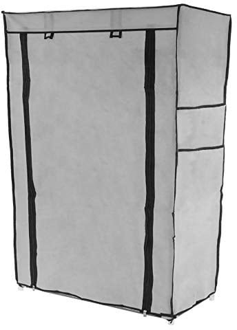 PrimeMatik Armario ropero y Zapatero de Tela Desmontable 60 x 30 x 93 cm Gris con Puerta Enrollable (DX078), 60 x 30 x 93