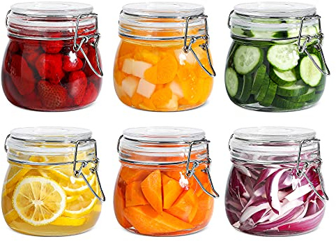 ComSaf 6-Pack 17oz Short Glass Jars for Drawers, Small Airtight Food Canisters for Spices, Nuts & Kids Snacks, Pint Sized Canning Jar Set for Jams, Pickles & Pantry Organization