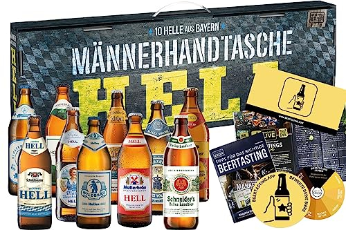 Kalea | 10 x 0,5l unterschiedliche Bierspezialitäten | Biere aus ausgewählten Privatbrauereien | Geschenkidee für Bierliebhaber (10x0,5l Helles, Männerhandtasche Hell)