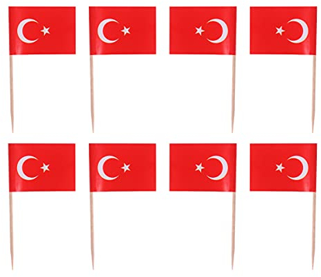VALICLUD 100Pcs Türkei Flagge Zahnstocher Türkische Fahnen Cupcake Topper Mini Lebensmittel Wüste Obst Pick Sticks Flagge Cocktail Pick für Welt Tasse Land Sport Partei Liefert