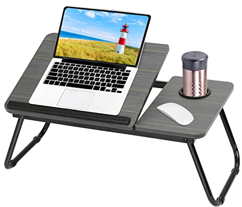 MorNon Faltbare Laptoptisch 55x32x25cm Tablet Tisch Betttisch Betttablett Notebook Laptoptisch Notebooktisch mit Getränkehalter für Lesen oder Frühstücks (Schwarz)