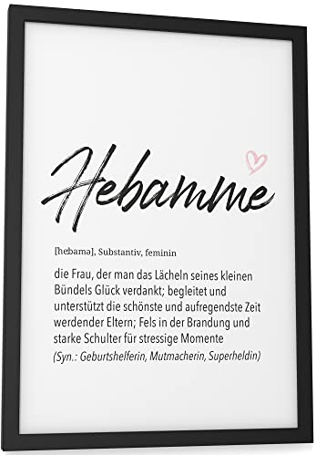 Papierschmiede® Herz Definition: Hebamme, DIN A4 (ca. 21x30 cm), Poster für Wohnzimmer, Schlafzimmer, Wandbild Wanddeko Geburt Geschenk Schwangerschaft - ohne Rahmen