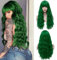 Perücke Grün für Damen, Lang Locken Cosplay Perücke mit Pony für Frauen Kinder Kostüm Party Fasching Halloween Wig DE010H