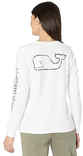Vineyard Vines Women's Long Sleeve Vintage Whale Pocket T-Shirt, White Cap, XXS