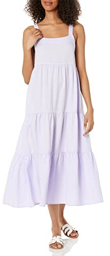 The Drop Britt Robe longue évasée à volants pour Femme, Large, Violet Grisé