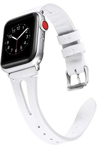 Armband Leder Weiß Kompatibel mit Apple Watch 38mm 40mm 41mm, PU Lederarmband Sport Band Uhrenarmband Ersatzband Armbänder Ersatzarmbänder mit Schließe Kompatibel mit iWatch Series 7 6 SE 5 4 3 2 1