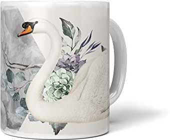 Paul Sinus Dekorative Tasse mit schönem Vogel Motiv weißer Schwan Blumen Mystisch Märchenhaft