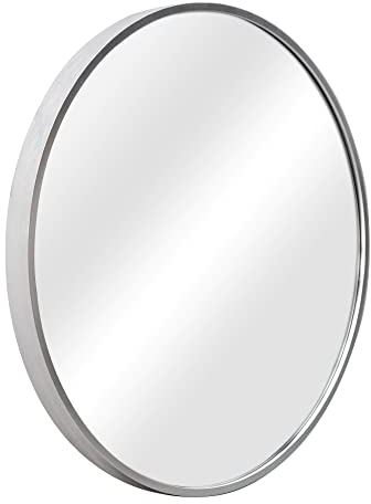 [en.casa] Espejo de Pared Decoración de Baño Pasillo Elegante con Gancho Redondo Aluminio Ø 50 cm Plata