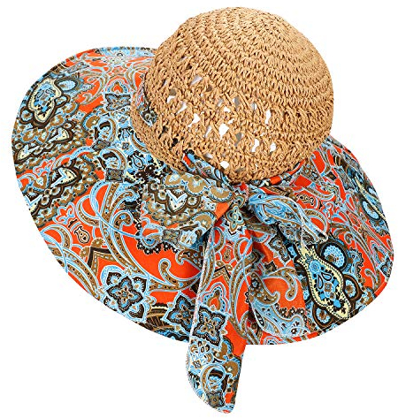 Femme Chapeau de Paille Pliable Chapeau de Soleil Large Bord UPF 50+ Chapeau de Panama Élégant Chic Capeline d'été Anti UV Casquette à Visière Fibre Fraîche Respirant pour Plage Voyage Vacances