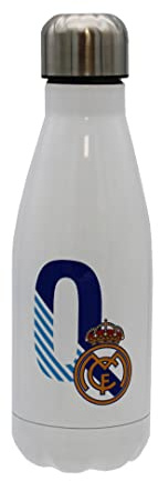 CYPBRANDS Real Madrid Wasserflasche aus Edelstahl, luftdicht, mit Buchstabe O in Blau, 550 ml, Weiß, offizielles Produkt