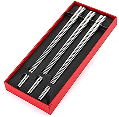 Palillos chinos para comer reutilizables Phicksticks chinos Regalo-3 pares de acero inoxidable de acero inoxidable-acero de acero inoxidable for platos de la cocina asiática moderna y elegante de dise