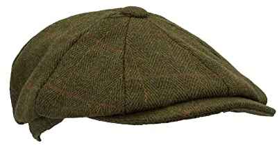 WALKER AND HAWKES Unisex Bakerboy-Ballonmütze aus Tweed - 8-Panel-Konstruktion - Dunkles Salbeigrün - S (57cm)