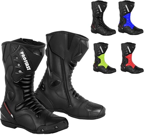 Inflori Genuine Leather Motorcycle Boots Waterproof Motorbike Shoes Armoured Boot Protection Anti Slip Racing Sports (Black, UK Footwear Size System, Adult, Men, Numeric, Medium, 8)