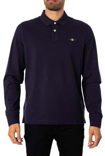 GANT Men's Reg Shield LS Pique Rugger Polo Shirt, Evening Blue, 3XL