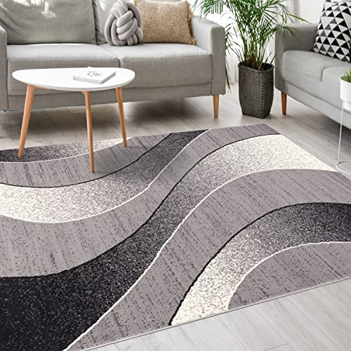 Mazovia Modern Teppich - Kurzflor - Teppich für Wohnzimmer, Schlafzimmer, Esszimmer - ÖKO-TEX Wohnzimmerteppich, Robust und pflegeleicht, Niedrige Florhöhe – Teppiche - grau 100 x 150 cm