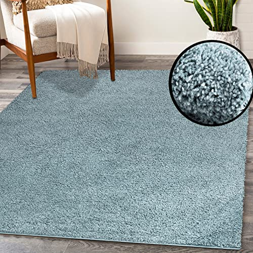 payé Teppich Wohnzimmer Hochflor Shaggy - 230x230cm - Türkis Einfarbig Uni Flauschig Modern Boho Deko Teppiche Weich Schlafzimmer