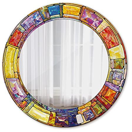 Tulup Badezimmerspiegel Ø 50 cm Bedruckter Spiegel Spiegel Groß Wandspiegel - bunt gebeizt Glas