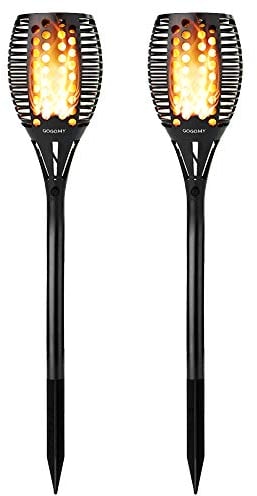 GOGOMY Solar Flame Lights Outdoor Garden, 96 LED Waterproof Flickering Torch Lights, Auto On/Off Dusk to Dawn Solar Garden Stake Lights for Pathway, Yard, and Landscape Decoration (2 Pack)